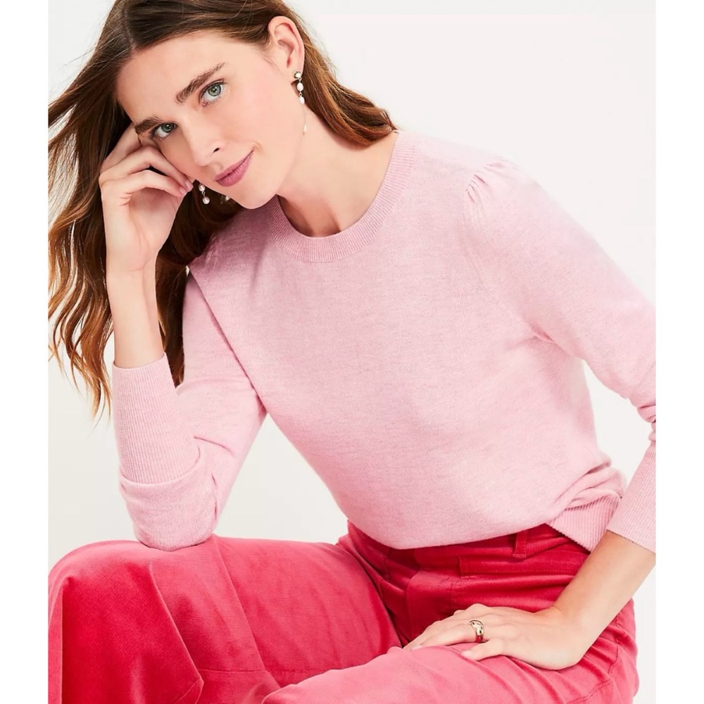 Loft Hot Pink Knit Sweater with Puff Sleeves XS Petite - Picture 12 of 13